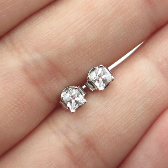 Other - 925 Sterling Silver Princess-Cut Shaped C Z Stud Earrings